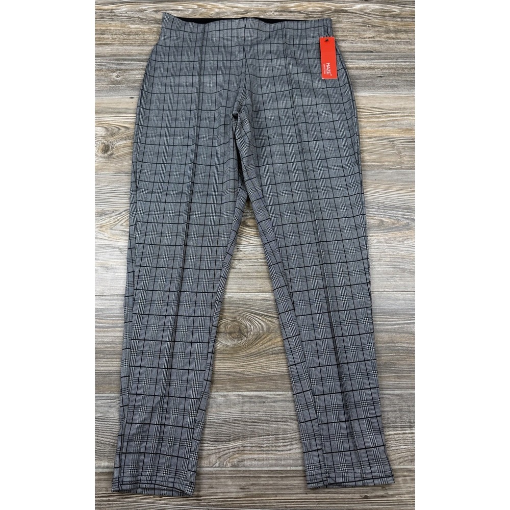 NWT Maze Collection Womens M Grey Plaid Pull On Tapered Pants Stretch Officecore
